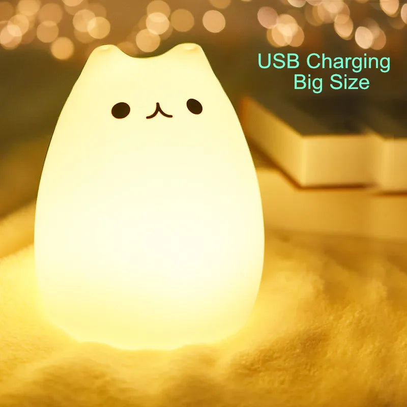 Cute Silicone LED Night Light for Baby Kids Children Bedroom Touch Sensor Remote Cat Lamp Decoration Room Decor Holiday Gift Toy