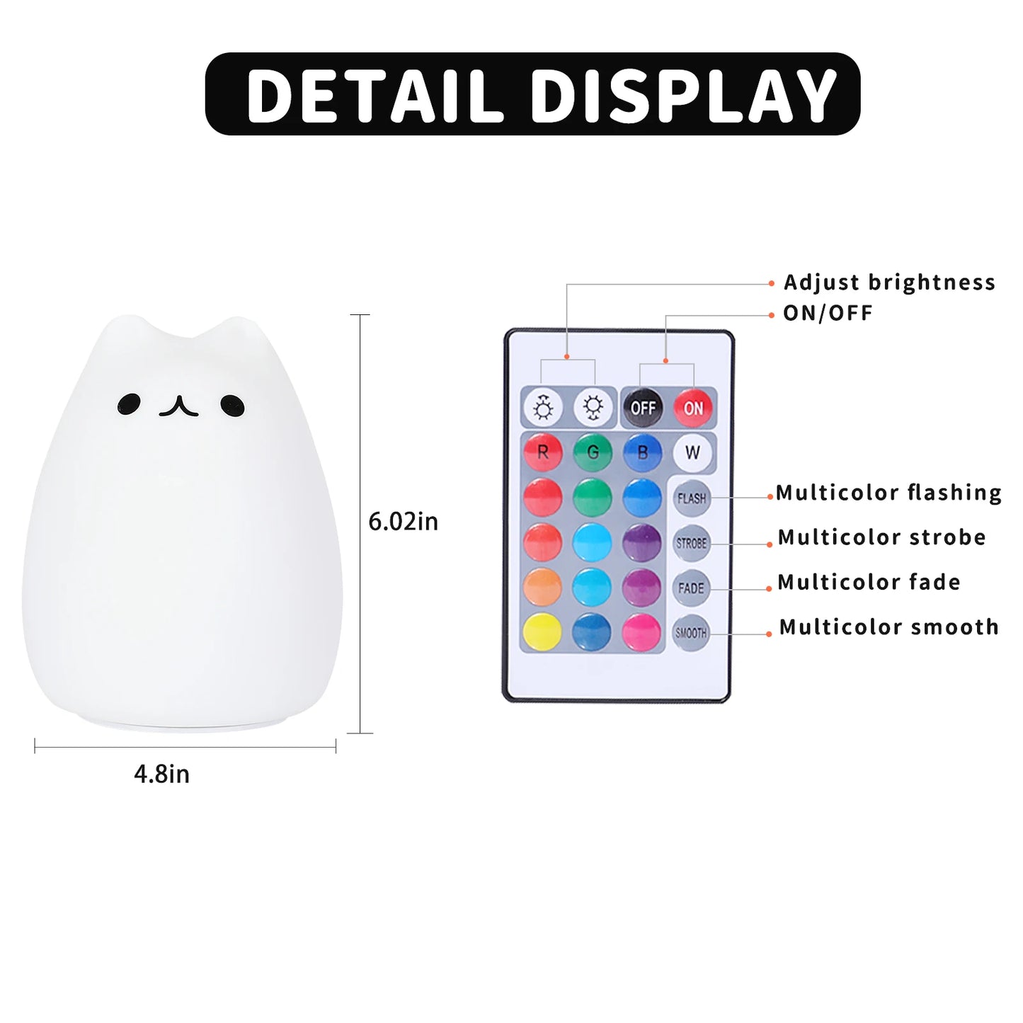 Cute Silicone LED Night Light for Baby Kids Children Bedroom Touch Sensor Remote Cat Lamp Decoration Room Decor Holiday Gift Toy