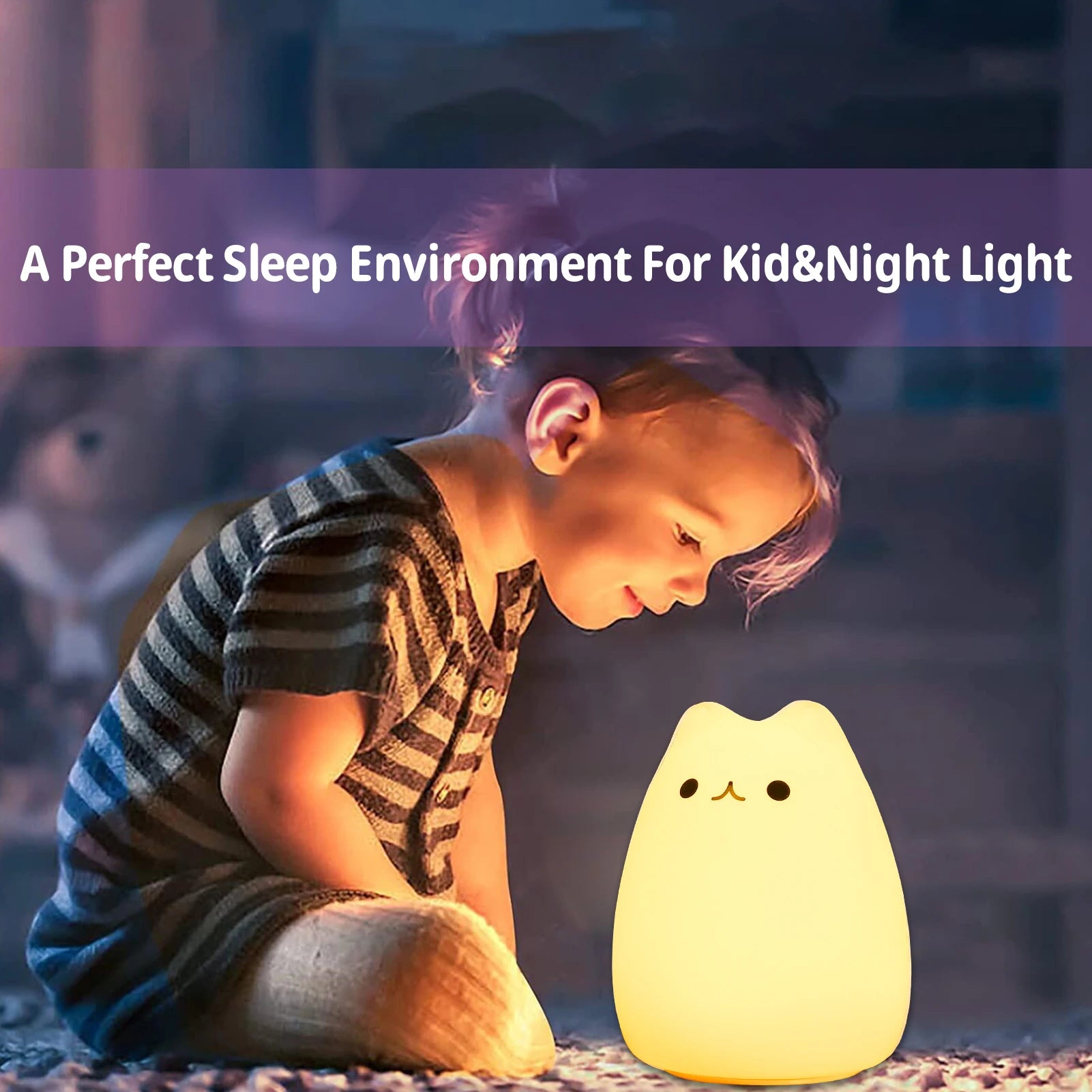 Cute Silicone LED Night Light for Baby Kids Children Bedroom Touch Sensor Remote Cat Lamp Decoration Room Decor Holiday Gift Toy