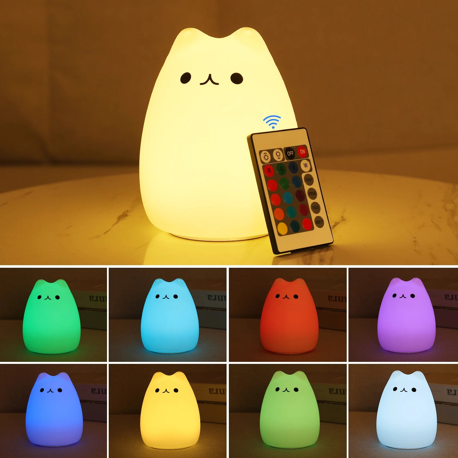 Cute Silicone LED Night Light for Baby Kids Children Bedroom Touch Sensor Remote Cat Lamp Decoration Room Decor Holiday Gift Toy