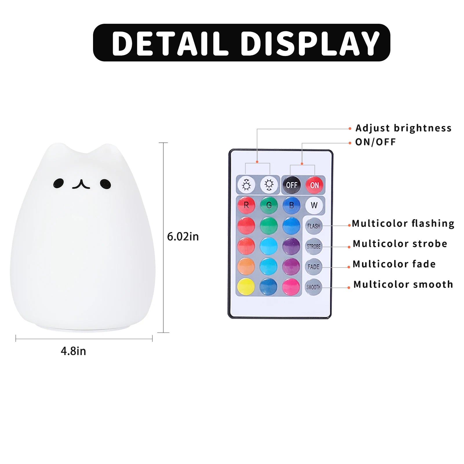 Cute Silicone LED Night Light for Baby Kids Children Bedroom Touch Sensor Remote Cat Lamp Decoration Room Decor Holiday Gift Toy